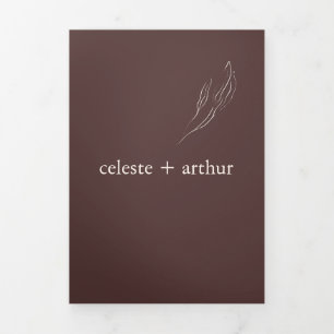 Formal Brown Floral Modern Wedding All In One Tri-Fold Card