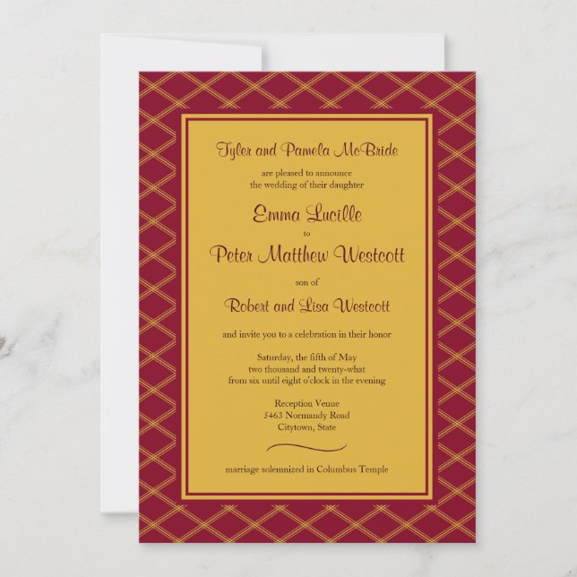 Formal Burgundy Art Deco Reception-Only Invitation (Front)