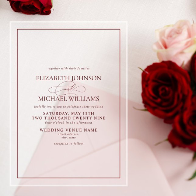 Formal Burgundy Classic Script Wedding Acrylic Invitations (Creator Uploaded)