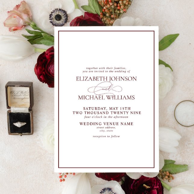 Formal Burgundy Classic Script Wedding Invitation (Creator Uploaded)