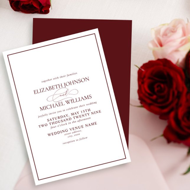 Formal Burgundy Classic Script Wedding Invitation (Creator Uploaded)
