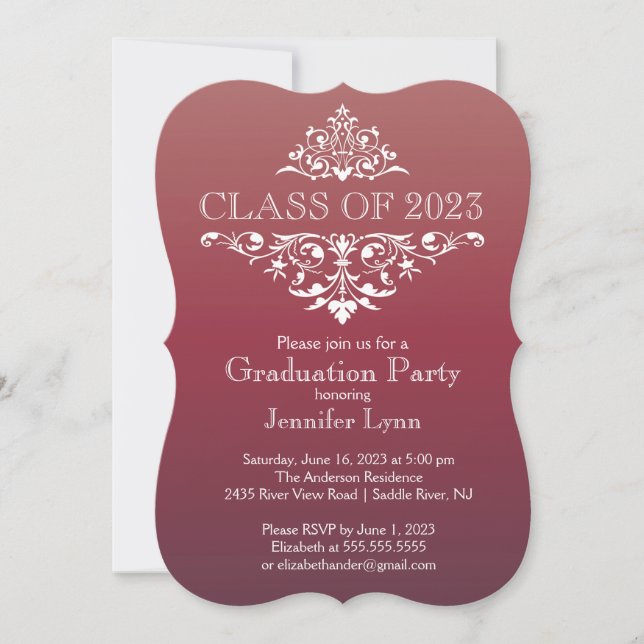 Formal Burgundy Elegant Flourish Graduation Party Invitation (Front)