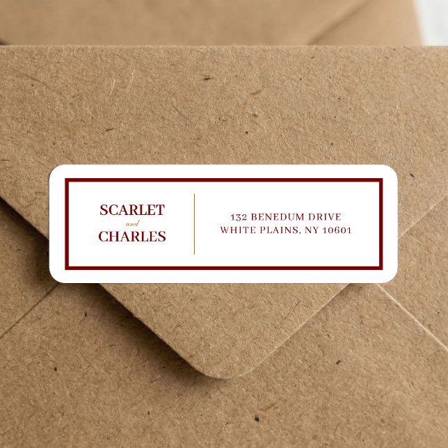Formal Burgundy & Gold Wedding Return Address Label (Formal burgundy and gold return address label adds polished elegance to wedding envelopes.)