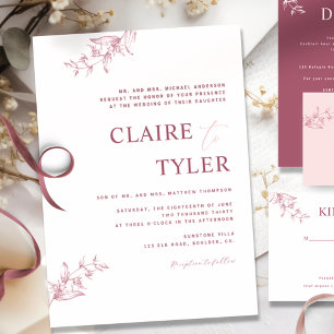 Formal, Burgundy, Pink Modern Typography Wedding Invitation