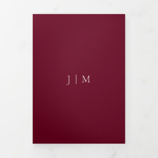 Formal Burgundy Red Modern Wedding Tri-Fold Card