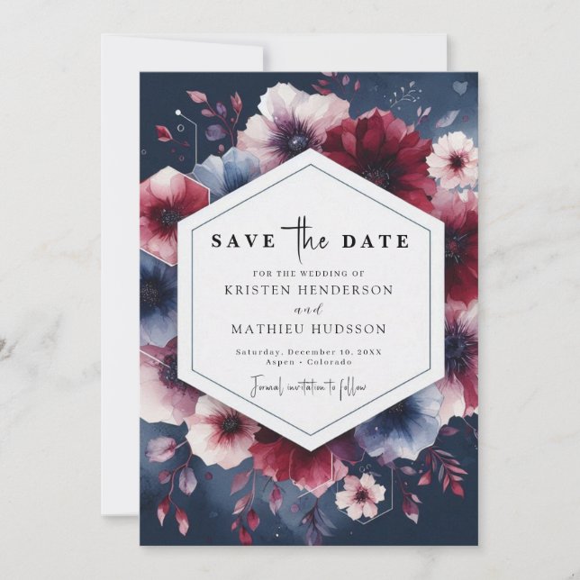Formal Burgundy Wedding Save The Date (Front)