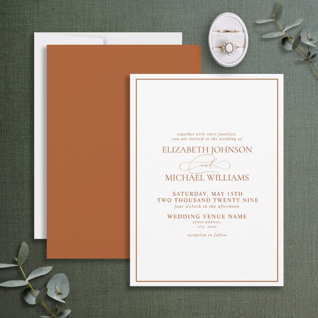 Formal Burnt Orange Classic Script Wedding Invitation (Creator Uploaded)