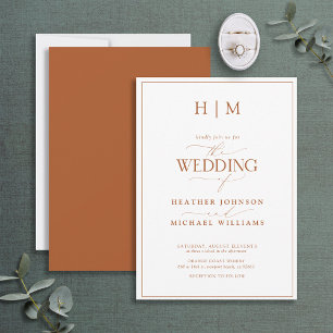 Formal Burnt Orange Monogram Calligraphy Wedding Invitation
