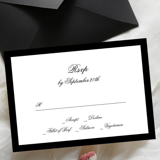 Formal Calligraphy Black Framed Classic Wedding RSVP Card (Creator Uploaded)