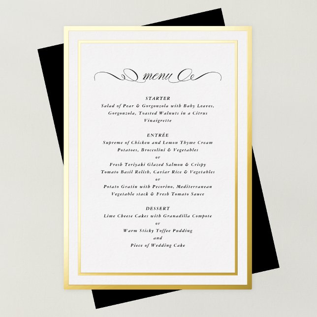 Formal Calligraphy Gold Foil Frame Wedding Menu (Creator Uploaded)