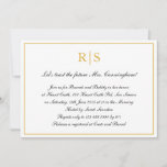 Formal Calligraphy Gold Monogram Bridal Brunch Invitation<br><div class="desc">Formal and fancy bridal brunch invitations featuring a simple design with your event details inside of a faux gold border,  over a white background.  At the top is your two initial monogram and your details are in an elegant calligraphy.  A classy design that is sure to impress.</div>