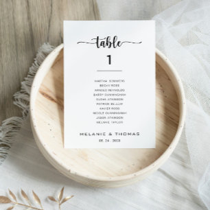 Formal Calligraphy Table Number 1 Seating Chart
