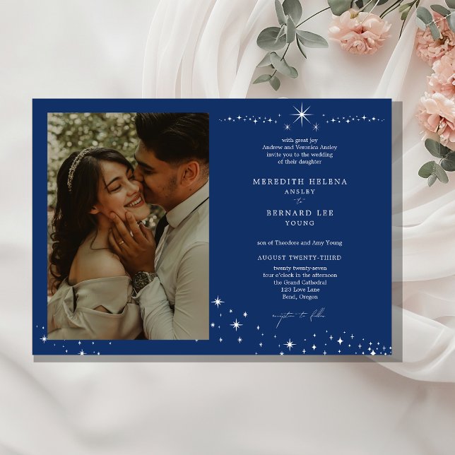 Formal Celestial Elegant Wedding Photo Horizontal Invitation (Creator Uploaded)