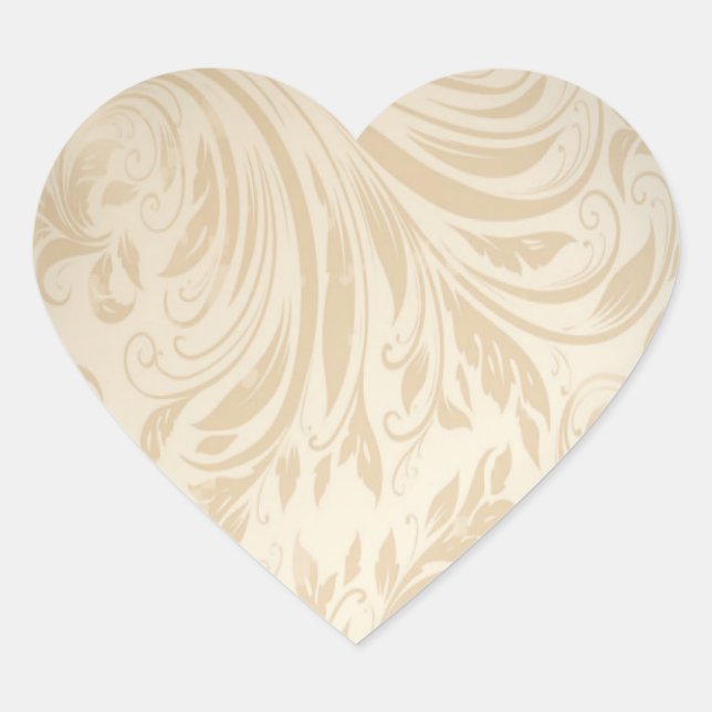 Formal champagne gold Damask Wedding Heart Sticker (Front)