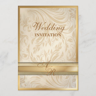 Formal champagne gold Damask Wedding Invitation