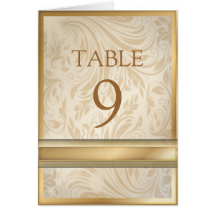 Formal champagne  gold Damask Wedding table number