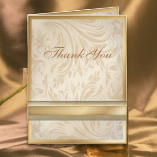 Formal champagne gold Damask Wedding Thank You Card