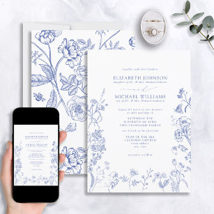Formal Chinoiserie Blue Victorian Floral Wedding Invitation