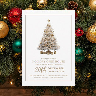 Formal Christmas Holiday Open House Gold Tree Invitation