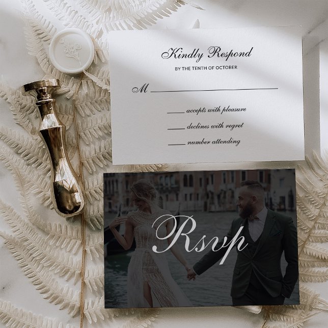 Formal Classic and Dark Overlay | Photo Wedding RSVP Card (Creator Uploaded)