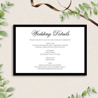 Formal Classic Black and White Wedding Details Enclosure Card
