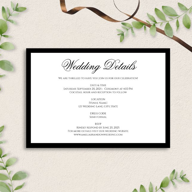 Formal Classic Black and White Wedding Details Enclosure Card (Creator Uploaded)