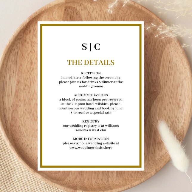 Formal Classic Black Gold Monogram Wedding Enclosure Card (Formal black and gold monogram enclosure card adds timeless elegance to wedding details.)