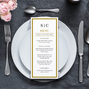 Formal Classic Black Gold Monogram Wedding Menu