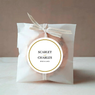 Formal Classic Black Gold Monogram Wedding Round Sticker