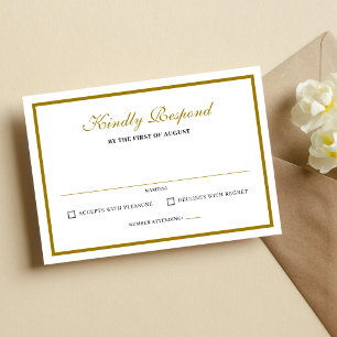 Formal Classic Black Gold Monogram Wedding RSVP Card