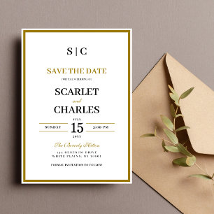 Formal Classic Black Gold Monogram Wedding Save The Date