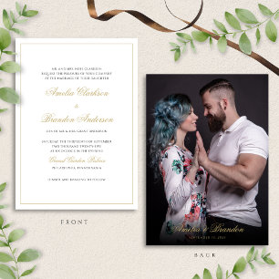 Formal Classic Black & Gold Script Photo Wedding Invitation