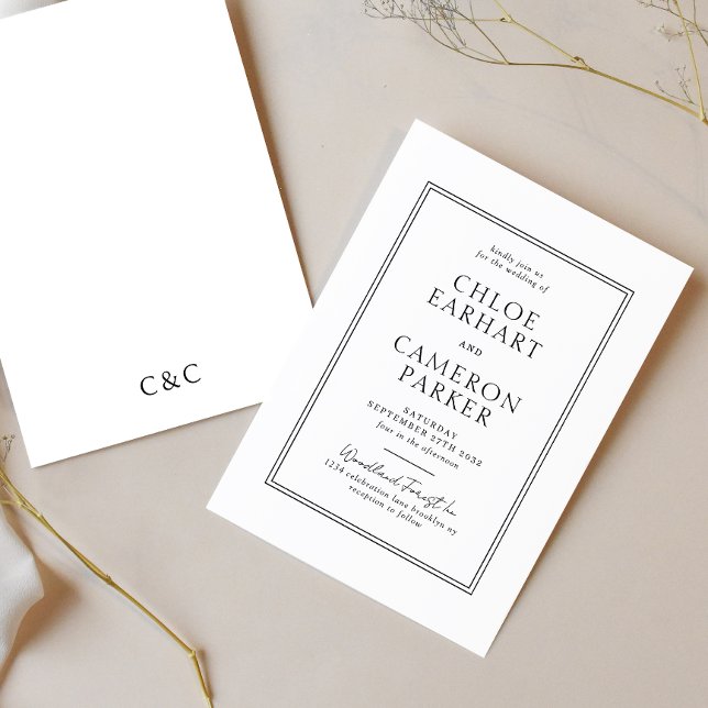 Formal Classic Black Square Border Wedding Invitation (Creator Uploaded)
