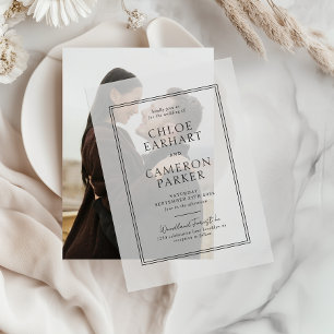 Formal Classic Black Square Border Wedding Vellum Invitations