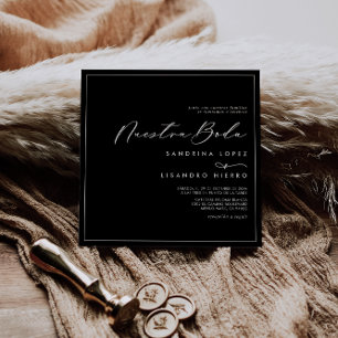 Formal Classic Black Square Nuestra Boda Wedding Invitation