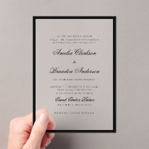 Formal Classic Black & White Border Script Wedding Acrylic Invitations