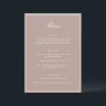 Formal Classic Border Mauve Script Elegant Wedding Menu<br><div class="desc">This formal wedding menu card features an elegant script heading, clean serif typography, and a classic border on a mauve background for a timeless reception look. The structured layout presents each course clearly while adding a refined, cohesive touch to table settings or place settings. Designed to coordinate seamlessly with classic...</div>