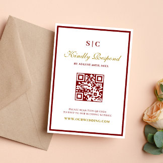 Formal Classic Burgundy & Gold Monogram Wedding RSVP Card
