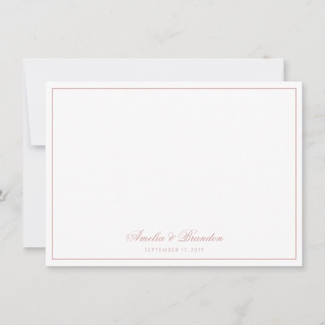 Formal Classic Dusty Rose Border Script Wedding Card (Front)