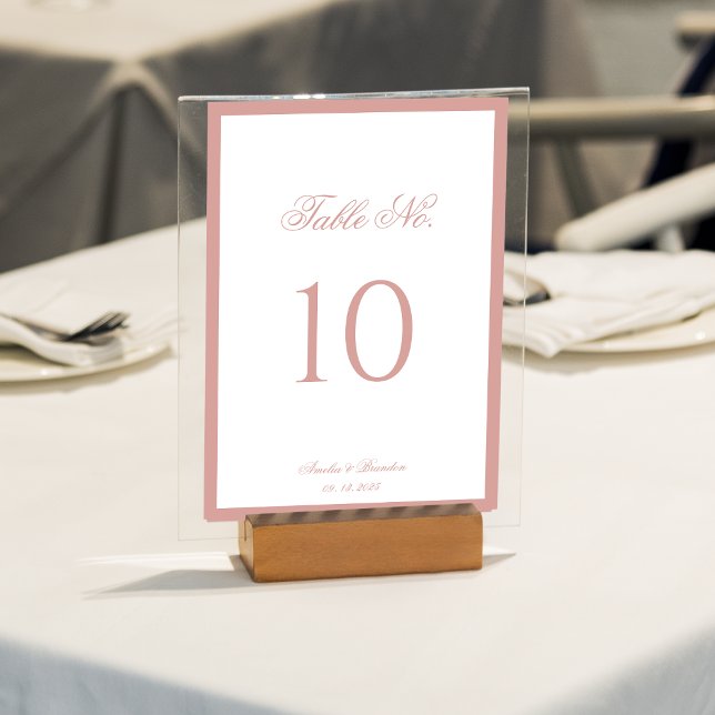 Formal Classic Dusty Rose Border Script Wedding Table Number (Creator Uploaded)