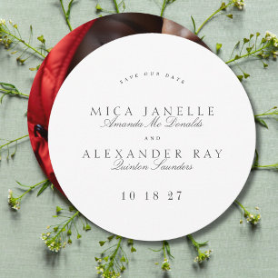 Formal Classic Elegant Calligraphy Round Photo Save The Date