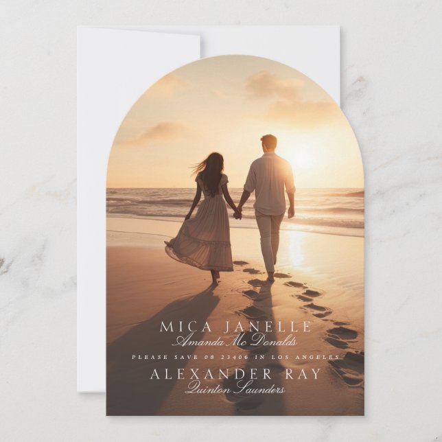 Formal Classic Elegant Names Photo QR Code Arch Save The Date (Front)