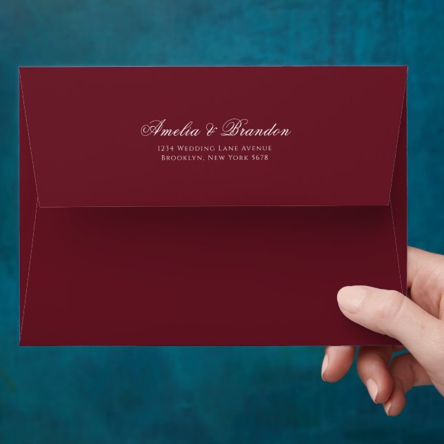 Formal Classic Full Deep Burgundy Script Wedding Envelope (Hand)