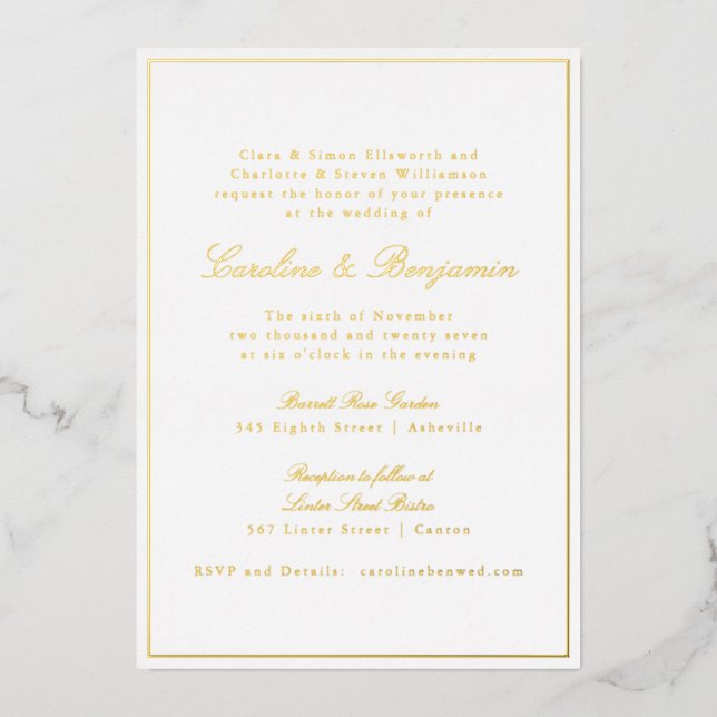 Formal Classic Gold Border Elegant Script Wedding  (Front)
