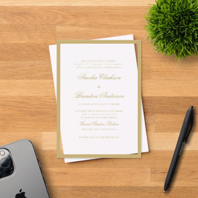 Formal Classic Gold Border & Script Wedding Acrylic Invitations (Insitu (Invitation Card))
