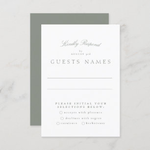 Formal Classic Grey Green Calligraphy Wedding RSVP Card