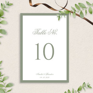 Formal Classic Sage Green Border Script Wedding Table Number