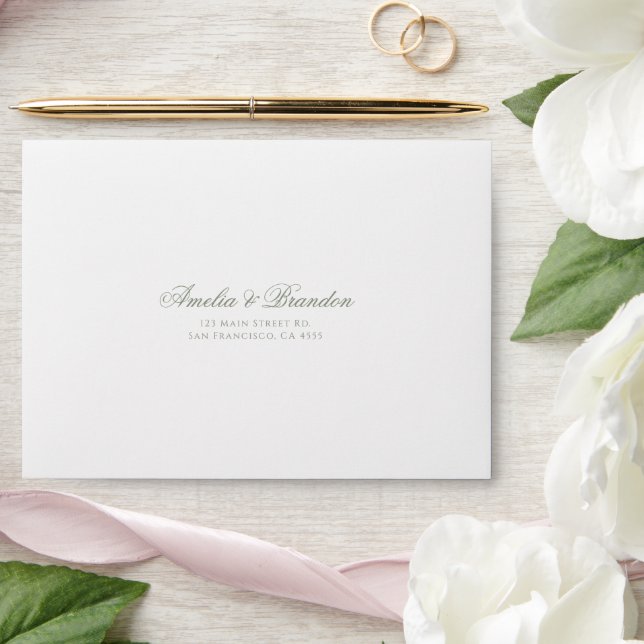 Formal Classic Sage Green Calligraphy Wedding Envelope (Wedding)