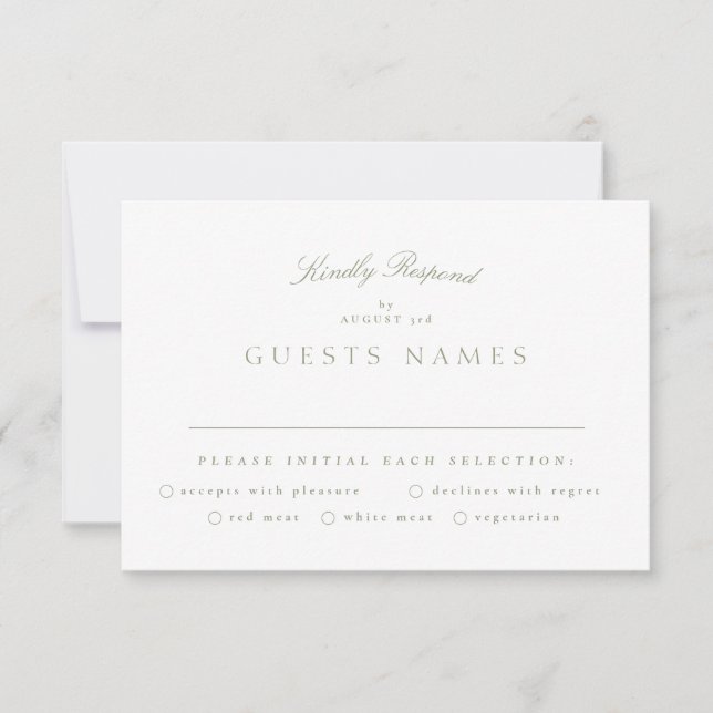 Formal Classic Sage Green Calligraphy Wedding RSVP Card (Front)