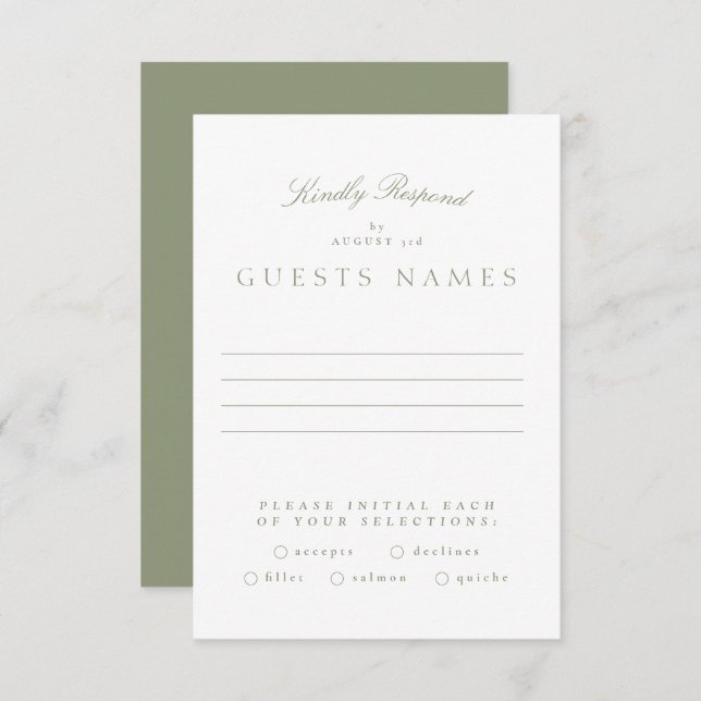 Formal Classic Sage Green Calligraphy Wedding RSVP Card (Front/Back)